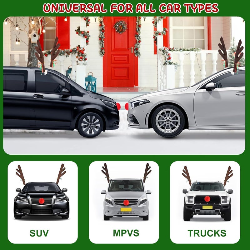 Hydencamm 2 Pack Red Nose for Car, Reindeer for Car Window Roof-Top & Front Grille, Car Antler & Nose Christmas Decorations for Car Jingle Bell Compatible with Car, SUV, Jeep, Truck - Image 4